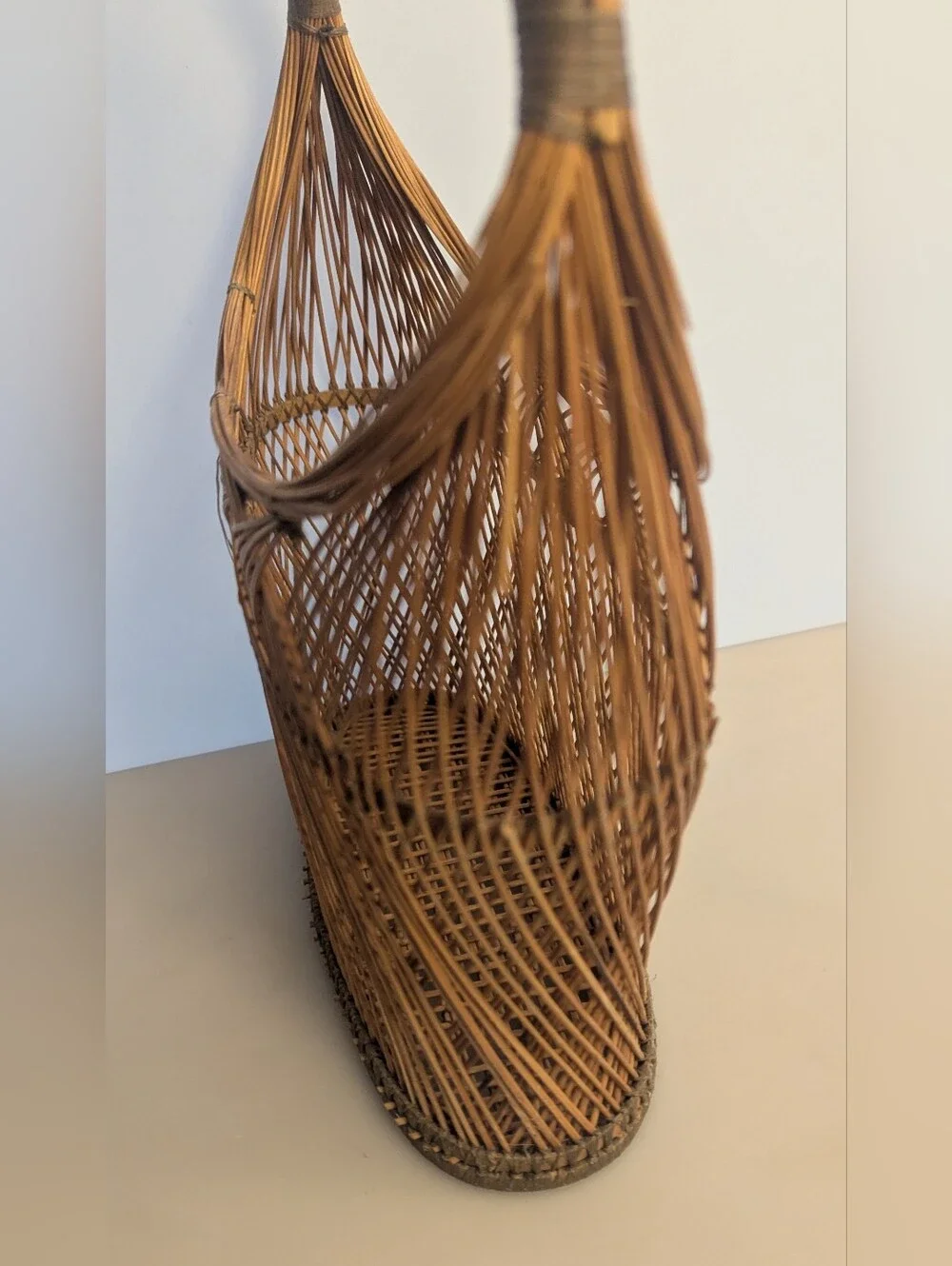 Handwoven Natural Rattan Basket Tote with Arch Handle